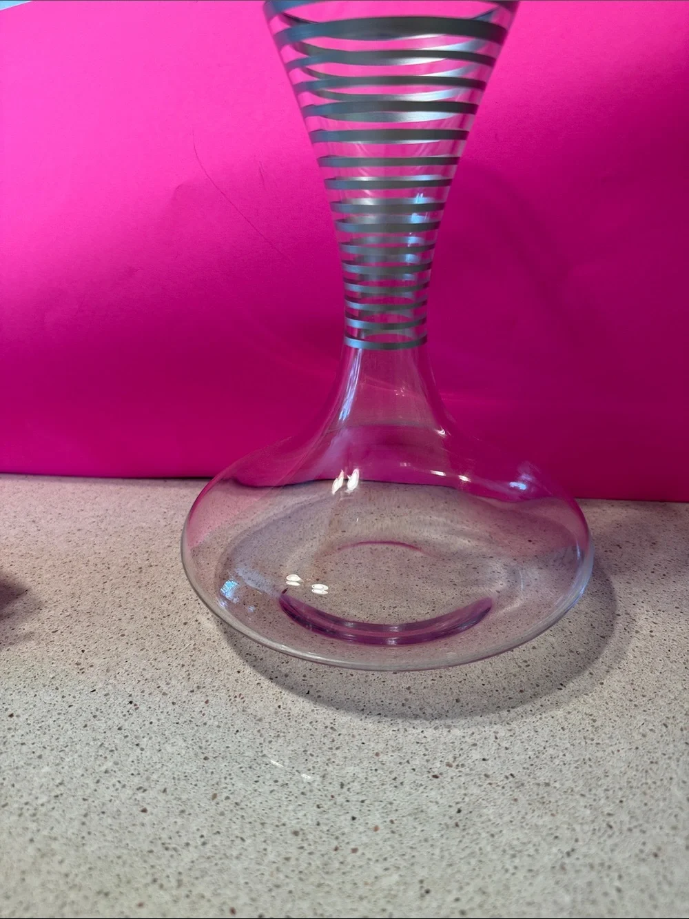 Clear Glass Wine Decanter with Silver Stripe Neck